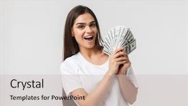  Presentation with naughty girl is standing - PPT theme having devise - happy young girl standing isolated background and a light gray colored foreground