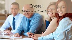  Presentation with team meeting - Cool new PPT theme with devops - business team during meeting conference backdrop and a coral colored foreground