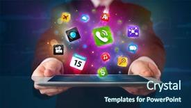  Presentation with devops - Theme consisting of devops - young businessman holding a tablet background and a ocean colored foreground