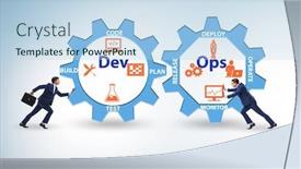  Presentation with devops - Beautiful PPT theme featuring devops-software-development-it-concept backdrop and a sky blue colored foreground