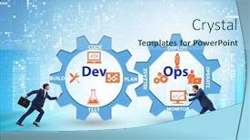  Presentation with devops - PPT theme consisting of devops-software-development-it-concept background and a sky blue colored foreground