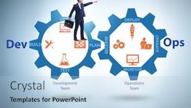  Presentation with devops - Beautiful PPT layouts featuring devops-software-development-it-concept backdrop and a light blue colored foreground