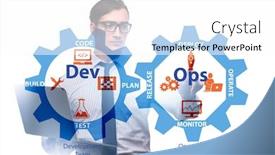  Presentation with devops - PPT layouts having devops-software-development-it-concept background and a white colored foreground