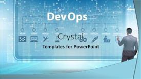  Presentation with devops - Cool new PPT theme with devops-software-development-it-concept backdrop and a light blue colored foreground