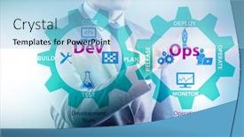  Presentation with devops - PPT theme featuring devops-software-development-it-concept background and a light blue colored foreground