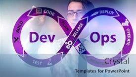  Presentation with devops - Beautiful PPT theme featuring devops-software-development-it-concept backdrop and a light blue colored foreground