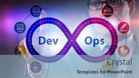  Presentation with devops - Amazing slide deck having devops-software-development-it-concept backdrop and a light blue colored foreground