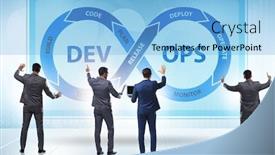  Presentation with devops - PPT theme consisting of devops-software-development-it-concept background and a light blue colored foreground