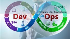  Presentation with devops - Beautiful PPT layouts featuring devops-software-development-it-concept backdrop and a light blue colored foreground
