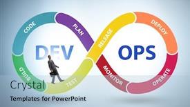  Presentation with devops - Beautiful slide set featuring devops-software-development-it-concept backdrop and a light blue colored foreground