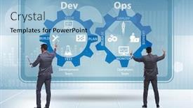  Presentation with devops - Presentation design consisting of devops-software-development-it-concept background and a light blue colored foreground
