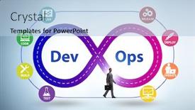  Presentation with devops - Cool new presentation theme with devops-software-development-it-concept backdrop and a light blue colored foreground