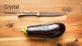  Presentation with sliced fresh papaya on wooden - Slide deck consisting of dewy fresh eggplant with knife background and a coral colored foreground