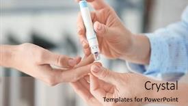  Presentation with sample - Theme consisting of dficiency diseases - doctor taking sample of diabetic background and a coral colored foreground