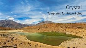  Presentation with mountain lake - Amazing PPT theme having dhankar-mountain-lake-in-himalayas backdrop and a teal colored foreground