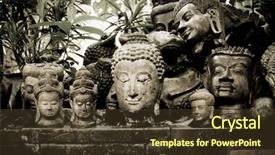  Presentation with heads - Presentation theme featuring dharma - collection of old buddha heads background and a  colored foreground