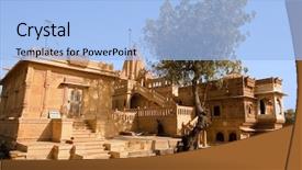  Presentation with jain temple - Audience pleasing theme consisting of dharma - jain temple of amar sagar backdrop and a light blue colored foreground