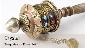  Presentation with prayer - Cool new slides with dharma - prayer mill isolated in white backdrop and a coral colored foreground