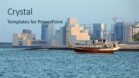  Presentation with islamic art - PPT theme enhanced with dhow with qatari families aboard background and a light blue colored foreground