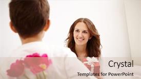  Presentation with father son and looking - Amazing slide deck having wooden table in the garden backdrop and a light gray colored foreground
