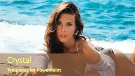  Presentation with footprints and sand beach - Colorful theme enhanced with dia de la mujer - attractive young woman at sandy backdrop and a  colored foreground