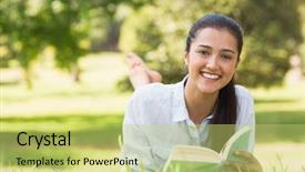  Presentation with reading - Slide deck featuring dia de la mujer - portrait of a smiling young background and a yellow colored foreground