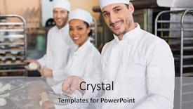  Presentation with kitchen - Theme consisting of dia de la mujer - team of bakers smiling background and a light gray colored foreground