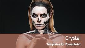  Presentation with makeup brushes and make up - Slides enhanced with dia de los muertos flowers - woman with frightening skeleton makeup background and a  colored foreground