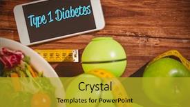  Presentation with mobile health - Slide deck with diabetes against phone on health background and a gold colored foreground