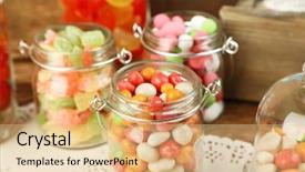  Presentation with multicolor - Audience pleasing slides consisting of diabetes children - multicolor candies in glass jars backdrop and a coral colored foreground