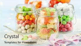  Presentation with multicolor - Colorful theme enhanced with diabetes children - multicolor candies in glass jars backdrop and a soft green colored foreground