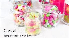  Presentation with multicolor - PPT layouts enhanced with diabetes children - multicolor candies in glass jars background and a sky blue colored foreground
