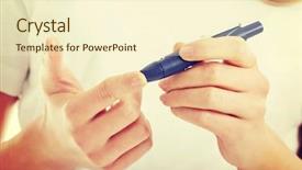  Presentation with diabetes mellitus - Slide set featuring diabetes mellitus - checking the glucose level background and a cream colored foreground