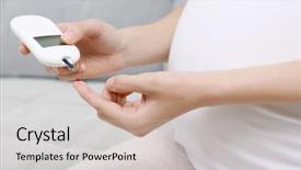  Presentation with glucometer - Audience pleasing slides consisting of diabetes mellitus - pregnant woman testing glucose level backdrop and a soft green colored foreground