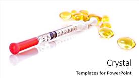  Presentation with diabetes mellitus - Slides consisting of diabetes mellitus - syringe and pills isolated background and a white colored foreground