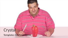  Presentation with fat - PPT theme featuring diabetes obesity - fat man eating a red background and a coral colored foreground