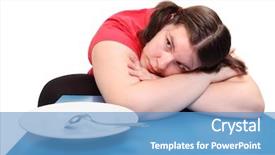  Presentation with obese - Cool new PPT theme with diabetes obesity - hungry obese woman with empty backdrop and a teal colored foreground