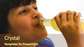  Presentation with bottle - Colorful slide set enhanced with diabetes children - boy drinking a soft-drink backdrop and a tawny brown colored foreground
