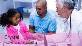  Presentation with doctor patient relations - Slide deck featuring diabetes children - doctor checking patient sugar level background and a coral colored foreground