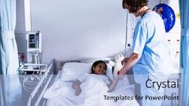  Presentation with female hospital patient - Slide deck enhanced with diabetes children - female doctor checking a sugar background and a light blue colored foreground