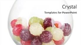  Presentation with diabetes - Colorful presentation design enhanced with diabetes children - multicolor candies in glass bowl backdrop and a white colored foreground