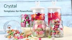  Presentation with diabetes - Colorful slide set enhanced with diabetes children - multicolor candies in glass jars backdrop and a sky blue colored foreground