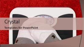  Presentation with diabetic foot - Presentation having diabetic foot - female feet on bathroom scale background and a coral colored foreground