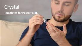  Presentation with sample - Theme featuring diabetic man taking blood sample background and a coral colored foreground