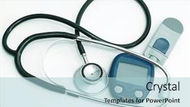  Presentation with blood - Cool new PPT theme with diabetic medical - stethoscope and device for measuring backdrop and a light blue colored foreground
