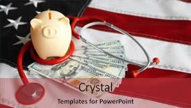  Presentation with piggy bank - Presentation theme having diagnoil striped - american medicine concept piggy bank background and a red colored foreground