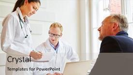  Presentation with doctor patient relations - Slide deck enhanced with diagnose - doctors and patient talking background and a soft green colored foreground