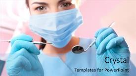  Presentation with periodontal - Theme having diagnosis dental - dentist with mirror and periodontal background and a light blue colored foreground