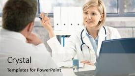  Presentation with diagnosis - Presentation featuring confident female doctor discussing diagnosis background and a light gray colored foreground