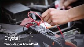  Presentation with mechanic shop - Beautiful slide deck featuring diagnostic - auto mechanic repairing car backdrop and a dark gray colored foreground